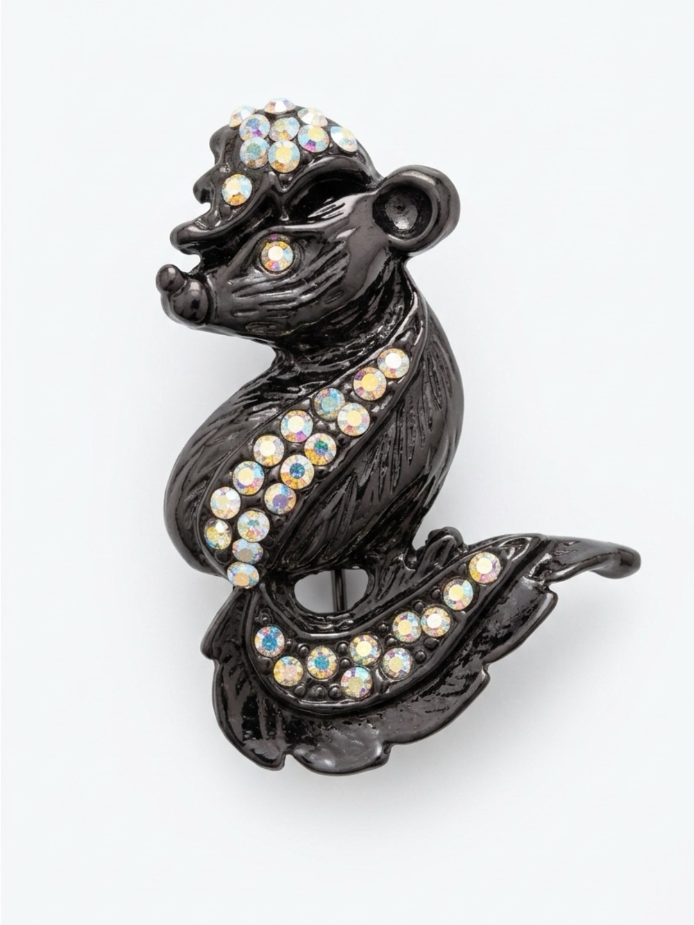 Vintage Black Crystal Squirrel Decorative Reptile Brooch